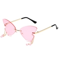 Frameless pink butterfly sunglasses with gold metal legs and hanging bead chains - Gold Frame Pink Lenses