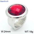 Anello in acciaio al titanio con grande pietra rossa sfaccettata e castone argento - US 6 / Argento con gemma rossa (KR110690-K)