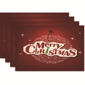 Set of 4 red Christmas placemats with Merry Christmas text and snowflake patterns - Style 29