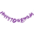 Glitter purple Happy 70th Birthday banner for party wall decoration and celebration - 70th Birthday Glitter Style / Purple