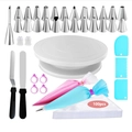 Cake decorating kit with white turntable, stainless steel nozzles and piping bags - 138 Pieces Set