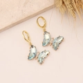 Elegant 18K gold hoop earrings with light blue crystal butterflies and zircon accents - Light Blue