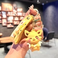 Cute yellow Pokemon Jolteon keychain with silicone strap and gold metal ring - B496-5 Lei Huang / Large
