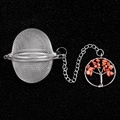 Stainless steel tea infuser with red crystal tree of life pendant and mesh ball - Red Jasper
