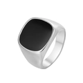 Anillo de sello minimalista para hombre de acero inoxidable con esmalte negro cuadrado - US 7 / Color Acero