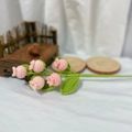 Handmade pink crochet flower bud with green leaves for home decor gift - Light Pink Blueberry
