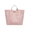 Pink matte faux suede tote bag featuring minimalist white TOTE BAG lettering detail - Pink