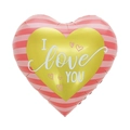 Pink striped heart-shaped foil balloon with I Love You text for Valentine decoration - 18 Inch Heart Love Pink Stripe TX012