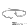 Adjustable silver snake-scale textured stainless steel open bangle, 4mm width and 8g weight - Snake Pattern Silver Color (SZ41)