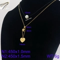 Double-layered gold titanium necklace with number 7 ring, love heart and white pearl - Number 7 Style (KN90765-Z)
