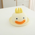 Détail d'un chapeau de paille beige pour enfants avec yeux de dessin animé et bec - Chapeau Uniquement / Crème