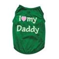 Detail showing breathable cotton dog vest in dark green with I love my Daddy heart print - Green I Love Daddy