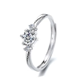 Elegant silver three-stone engagement ring with sparkling round stones and adjustable band - Women's Style (White Gold Plated Copper) / Adjustable Open