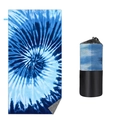 Blue tie-dye quick-dry microfiber beach towel with a portable black mesh storage bag - Two-tone Tie-dye (Double-sided Print with Mesh Bag)