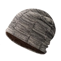 Winter plaid knitted beanie for men and women with thick warm fleece lining and grey pattern - Khaki