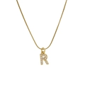 Classic 18k gold plated snake chain necklace with sparkling zircon paved letter R pendant - Letter R