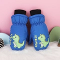 Manoplas de esquí azules impermeables para niños con dibujo de dinosaurio y puños elásticos - Talla única / Dinosaurio Azul / 6-10 Años
