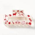 Pince à cheveux rectangulaire crème de Noël avec motifs rouges de rennes et sucres d'orge - Renne (Grand) (C3-2-10)