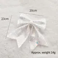 Sparkling white iridescent sequin Christmas bow decoration, size 23x20cm for holiday tree - 20cm Colorful White