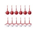 Lot de 12 cloches de Noël en métal rouge et blanc avec pois et nœuds à carreaux - Pois Rouge & Blanc / 12 pièces/sac