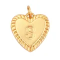 Gold plated heart pendant with letter S engraving and twisted rope border - Heart Letter S
