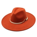 Detailed top view of a brick orange wide brim wool fedora with a white leather band decoration - M (56-58cm) / Caramel color