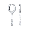 Elegant S925 silver hoop earrings with marquise-cut crystal pendants in polished silver finish - Silver