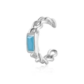Minimalist 925 sterling silver ear cuff with a sparkling rectangular blue gemstone - Blue Turquoise - Platinum Color