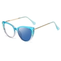 Gafas de gato con filtro de luz azul, montura degradada azul y patillas metálicas doradas - Degradado Azul Rosa (Se Vuelve Azul)