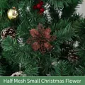 Brown glitter poinsettia Christmas flower decoration for tree, 9cm hollow mesh petal design - Dark Coffee
