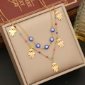 Zweilagige Goldkette mit Evil Eye Perlen, Hamsa-Hand-Anhängern und bunten Perlen - 1# Hamsa Hand