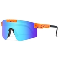 Orange sports cycling sunglasses with blue-purple gradient mirror lens and paint splatter - Orange Frame Purple Splatter Blue Purple Lens (C25)