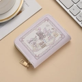 Cute lavender credit card holder with retro bunny print and secure gold zipper - Picnic Rabbit & Bear (11 Slots)
