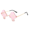 Frameless mushroom shaped sunglasses in pink lens with golden metal temples - Pink