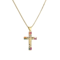 Collana a croce in oro hip hop con pietre di zircone colorate su catena box - Croce In Zircone Colorato
