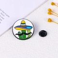 Cartoon cactus enamel pin with Mexican hat and black rubber back for clothes decoration - Mexican Sombrero Cactus Style (CZ0271-1)