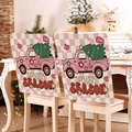 Pink plaid Christmas chair cover featuring a vintage truck and 'Tis the Season' slogan - Pink Truck LOVE (YT02-32)