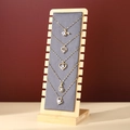 Bamboo wood necklace display stand with gray velvet lining and 12 jewelry slots - ZM007 Grey Velvet
