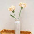 Handmade crochet cream carnations in a white ceramic vase on a woven tray - Carnation (Single Finished) / Gradient Yellow (Long Leaf)