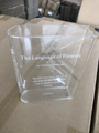Transparent acrylic book vase with white The Language of Flowers text and quote - Old Style Clear White Text