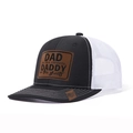 Mesh trucker baseball cap in black and white with brown leather patch and map detail - Black+White