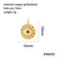 Vue détaillée d'un pendentif œil en cuivre plaqué or avec dimensions et poids - P00593