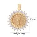 Golden round pendant featuring a saint relief and sparkling white zircon setting - White Zirconia Round Saint Image D2011JB