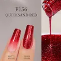 Japanese style plant-based red shimmer nail gel F156 in glossy and matte finishes - F156 Quicksand Red