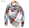 Extra large plaid shawl scarf in red, blue, and grey check with tassel fringe trim - 140x140cm / 13# White Grey Multicolor Plaid