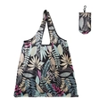 Foldable black shopping bag with tropical leaf print and portable carabiner hook - 16kg / 38*58cm / Tropical Leaves (XC-45)