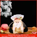 Lace trim burlap Christmas gift bag with Santa Claus 3D design and golden bell detail - Lace Trim Burlap Santa / 17*15CM