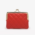 Mini portamonete in pelle rossa trapuntata con classica chiusura dorata - Rosso