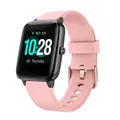Detail view of pink 19mm silicone strap with rose gold buckle for ID205L smartwatch - Pink