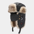 Winter trapper hat in dark grey with warm faux fur lining and integrated face mask - One Size / Dark Gray